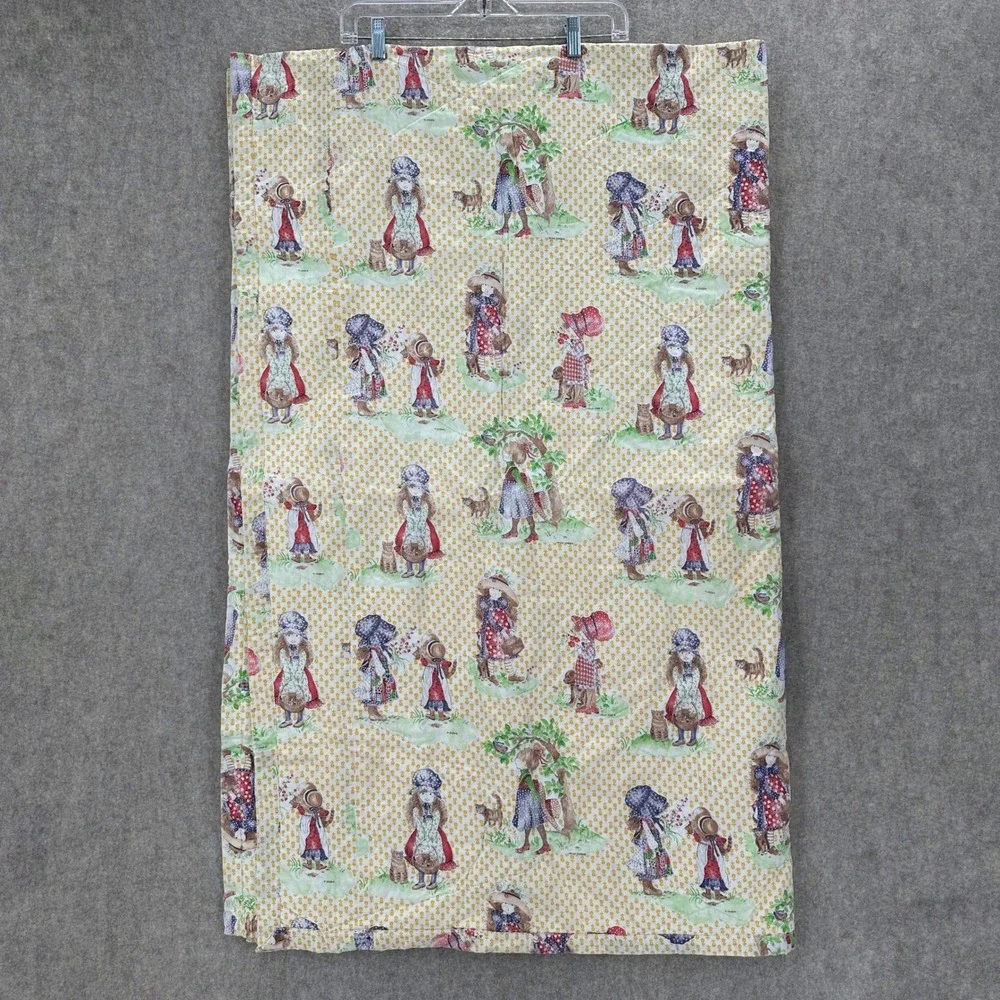 Vintage Holly Hobbie Fabric Quilt Twin‎ Children Playing Yellow Floral Pattern